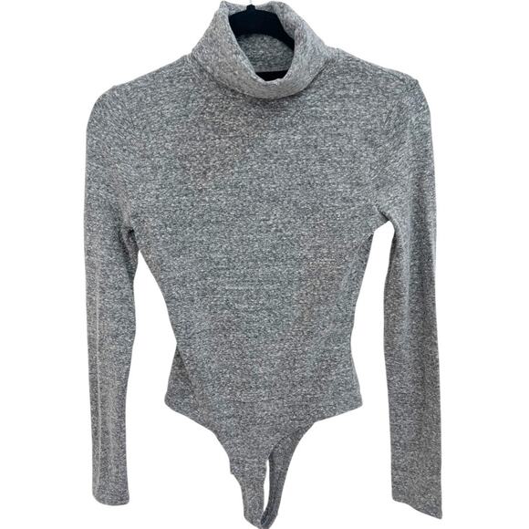 Madewell Turtleneck Bodysuit Long Slv Womens Sz S Heather Smoke Grey Fitted Top - Picture 2 of 7